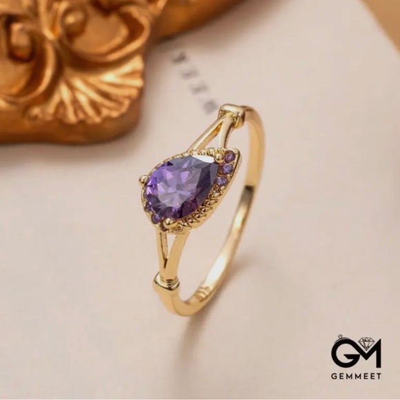 Vintage Amethyst Gold Plated Drop Ring - Picture 1 of 5
